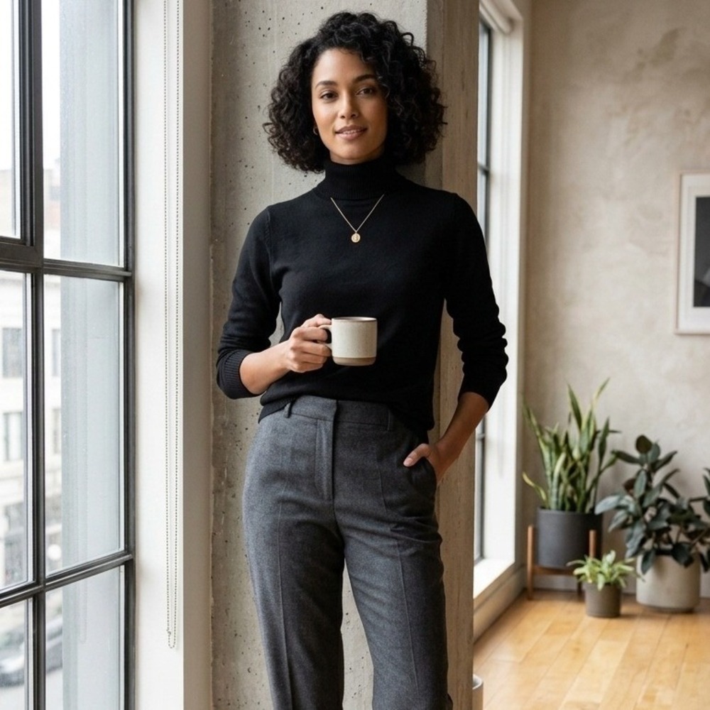 Joseph A. Qu'est-ce Que C'est Silk? Turtle Neck Top Black Women L Vtg Pullover